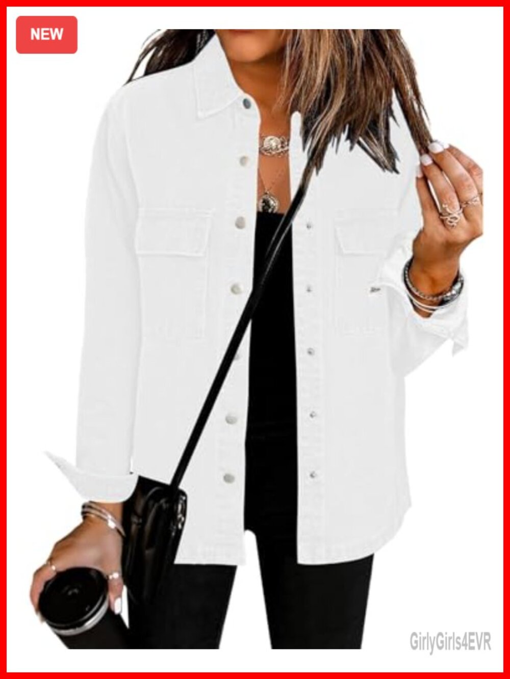 Oversized Button Down Denim Jacket Western Shacket with Pockets